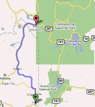 Victor ID to West Yellowstone 103Miles
